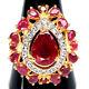 9 X 12 Mm. Pear Red Heated Ruby & White Zircon Ring 925 Sterling Silver