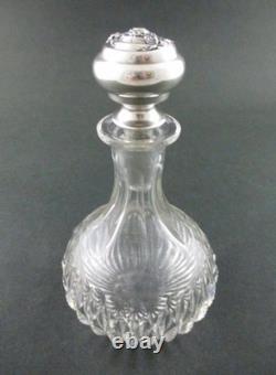 ABP Cut Glass PERFUME Bottle Zipper pattern Roses STERLING Silver Stopper