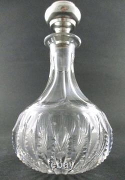 ABP Cut Glass PERFUME Bottle Zipper pattern Roses STERLING Silver Stopper