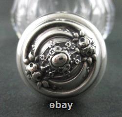 ABP Cut Glass PERFUME Bottle Zipper pattern Roses STERLING Silver Stopper