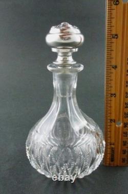 ABP Cut Glass PERFUME Bottle Zipper pattern Roses STERLING Silver Stopper