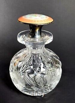 ABP Cut Perfume Bottle Foster & Bailey Sterling Silver Guilloche Stopper