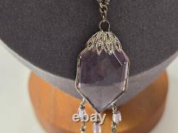 ANTIQUE 1920's ART DECO STERLING SILVER AMETHYST GLASS NECKLACE 20