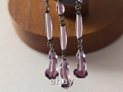 ANTIQUE 1920's ART DECO STERLING SILVER AMETHYST GLASS NECKLACE 20