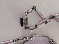 ANTIQUE 1920's ART DECO STERLING SILVER AMETHYST GLASS NECKLACE 20