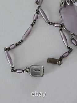 ANTIQUE 1920's ART DECO STERLING SILVER AMETHYST GLASS NECKLACE 20