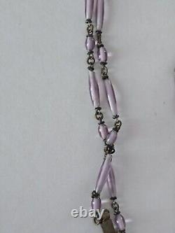 ANTIQUE 1920's ART DECO STERLING SILVER AMETHYST GLASS NECKLACE 20