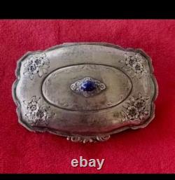 ANTIQUE 800 Sterling SILVER Murano Glass REPOUSSE CONTAINER JEWELRY BOX