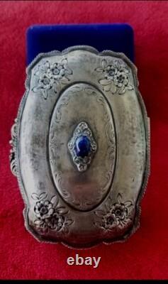 ANTIQUE 800 Sterling SILVER Murano Glass REPOUSSE CONTAINER JEWELRY BOX