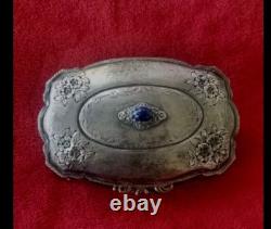 ANTIQUE 800 Sterling SILVER Murano Glass REPOUSSE CONTAINER JEWELRY BOX
