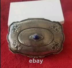 ANTIQUE 800 Sterling SILVER Murano Glass REPOUSSE CONTAINER JEWELRY BOX