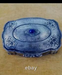 ANTIQUE 800 Sterling SILVER Murano Glass REPOUSSE CONTAINER JEWELRY BOX