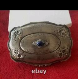 ANTIQUE 800 Sterling SILVER Murano Glass REPOUSSE CONTAINER JEWELRY BOX