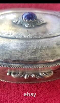 ANTIQUE 800 Sterling SILVER Murano Glass REPOUSSE CONTAINER JEWELRY BOX