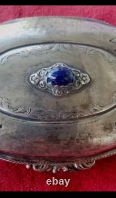 ANTIQUE 800 Sterling SILVER Murano Glass REPOUSSE CONTAINER JEWELRY BOX