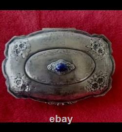 ANTIQUE 800 Sterling SILVER Murano Glass REPOUSSE CONTAINER JEWELRY BOX