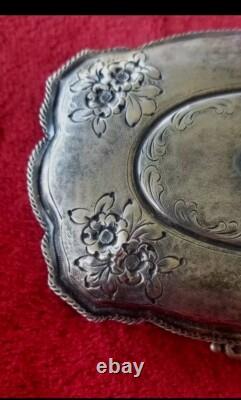 ANTIQUE 800 Sterling SILVER Murano Glass REPOUSSE CONTAINER JEWELRY BOX