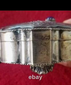 ANTIQUE 800 Sterling SILVER Murano Glass REPOUSSE CONTAINER JEWELRY BOX
