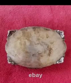 ANTIQUE 800 Sterling SILVER Murano Glass REPOUSSE CONTAINER JEWELRY BOX