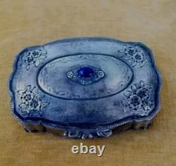 ANTIQUE 800 Sterling SILVER Murano Glass REPOUSSE CONTAINER JEWELRY BOX