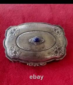 ANTIQUE 800 Sterling SILVER Murano Glass REPOUSSE CONTAINER JEWELRY BOX