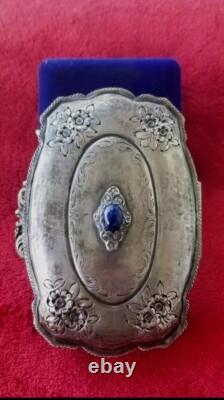 ANTIQUE 800 Sterling SILVER Murano Glass REPOUSSE CONTAINER JEWELRY BOX