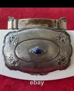 ANTIQUE 800 Sterling SILVER Murano Glass REPOUSSE CONTAINER JEWELRY BOX