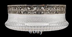 ANTIQUE French Sterling Silver / Etched Crystal Glass Centerpiece Serving Bowl