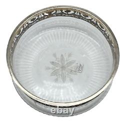 ANTIQUE French Sterling Silver / Etched Crystal Glass Centerpiece Serving Bowl