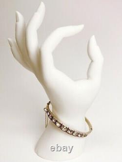 ANTIQUE Georgian Sterling Silver with 10k Rose Gold Paste Diamond Cuff Bracelet