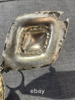 ANTIQUE STERLING SILVER AND COBALT GLASS MUSTARD POT AND SPOON 54grams