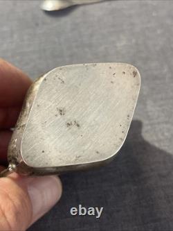 ANTIQUE STERLING SILVER AND COBALT GLASS MUSTARD POT AND SPOON 54grams