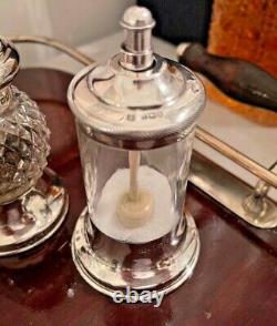 ANTIQUE STERLING SILVER GLASS SALT DISPENSER Like PEPPER GRINDER HUKIN & HEATH