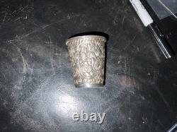 ANTIQUE STERLING SILVER Jigger Repousse SHOT GLASS Embossed
