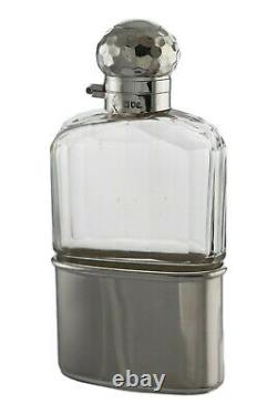 ANTIQUE Solid Sterling Silver & Glass HIP FLASK Mappin & Webb 1900