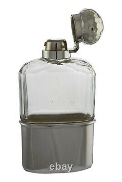 ANTIQUE Solid Sterling Silver & Glass HIP FLASK Mappin & Webb 1900