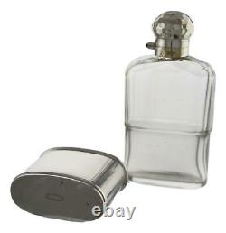 ANTIQUE Solid Sterling Silver & Glass HIP FLASK Mappin & Webb 1900