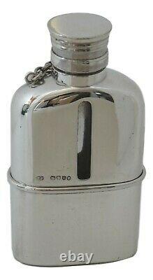 ANTIQUE Solid Sterling Silver & Glass HIP FLASK Thomas Johnson 1879