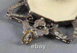 ANTIQUE/VTG Sterling Silver CAMPHOR GLASS PENDANT Marcasite DRAGONFLY FILIGREE