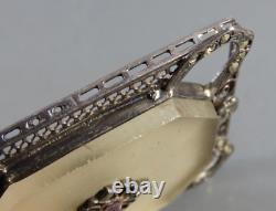 ANTIQUE/VTG Sterling Silver CAMPHOR GLASS PENDANT Marcasite DRAGONFLY FILIGREE