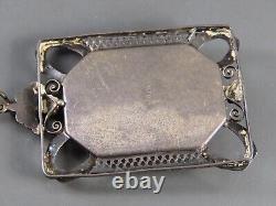 ANTIQUE/VTG Sterling Silver CAMPHOR GLASS PENDANT Marcasite DRAGONFLY FILIGREE