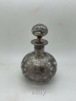 ART DECO ALVIN STEUBEN GLASS Sterling Silver Overlay Antique Perfume Bottle
