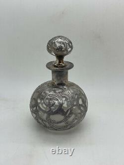 ART DECO ALVIN STEUBEN GLASS Sterling Silver Overlay Antique Perfume Bottle