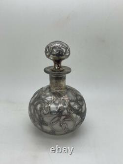 ART DECO ALVIN STEUBEN GLASS Sterling Silver Overlay Antique Perfume Bottle