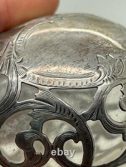 ART DECO ALVIN STEUBEN GLASS Sterling Silver Overlay Antique Perfume Bottle