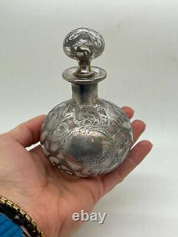 ART DECO ALVIN STEUBEN GLASS Sterling Silver Overlay Antique Perfume Bottle