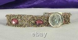 ART DECO Bracelet 1930s STERLING Silver AMETHYST Art Glass Crystals 7 Long FAB