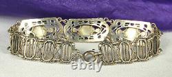 ART DECO Bracelet 1930s STERLING Silver AMETHYST Art Glass Crystals 7 Long FAB