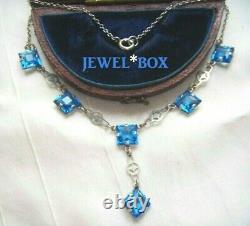 ART DECO STERLING SILVER Sapphire Paste Open Back Bezel Crystal Vintage NECKLACE