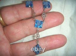 ART DECO STERLING SILVER Sapphire Paste Open Back Bezel Crystal Vintage NECKLACE